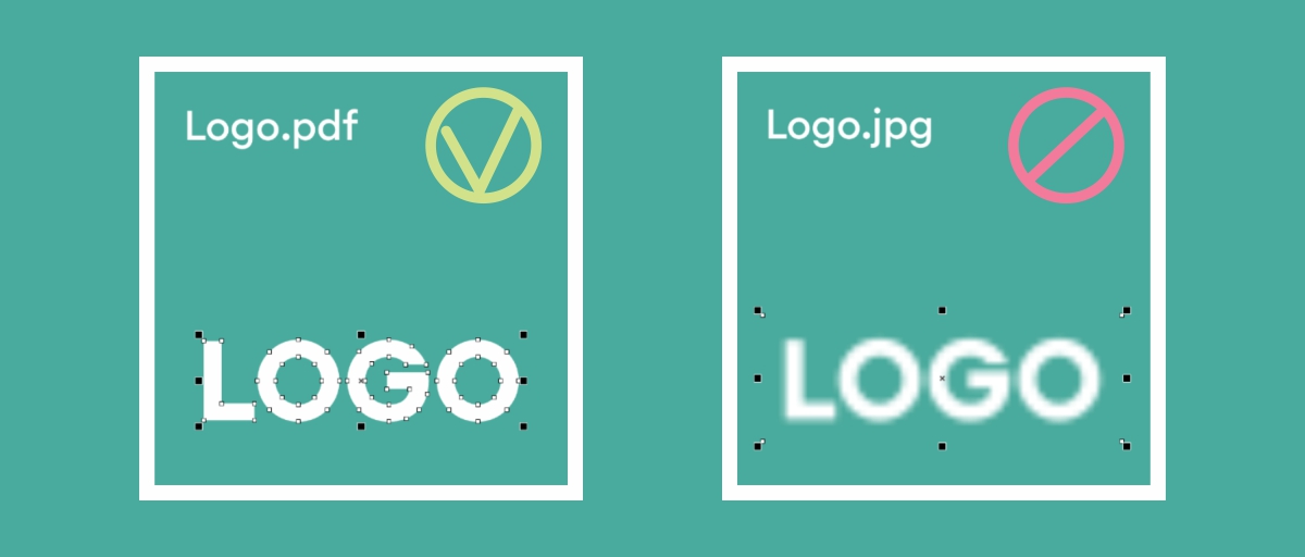 En PDF-vektorlogo sikrer skarphed i tryk, mens en JPG-logo kan fremstå sløret ved skalering.